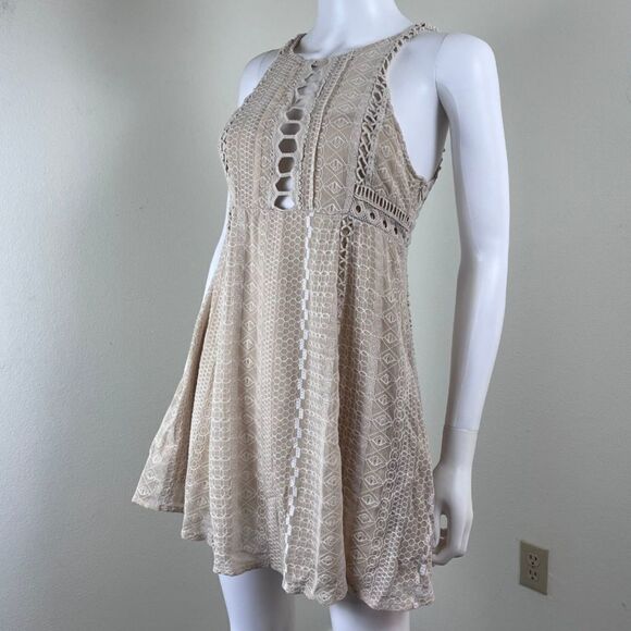 Free People Wherever You Go Size 4 Crochet Babydoll Mini Fit & Flare Dress Boho - Picture 6 of 14